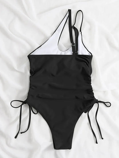 Solid Lace Up Swimsuit For Woman