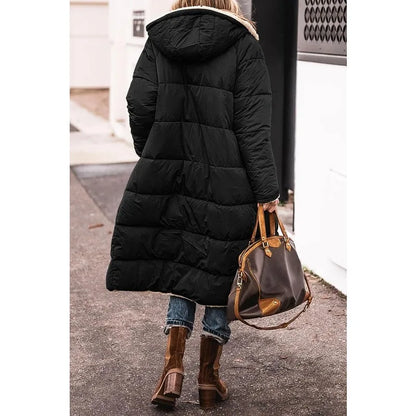 Reversible Sherpa Fleece Long Hooded Puffer Jacket