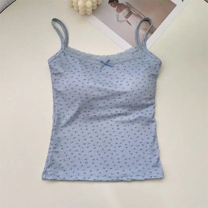 Elegant Lace Flower Print Camis Tank Tops