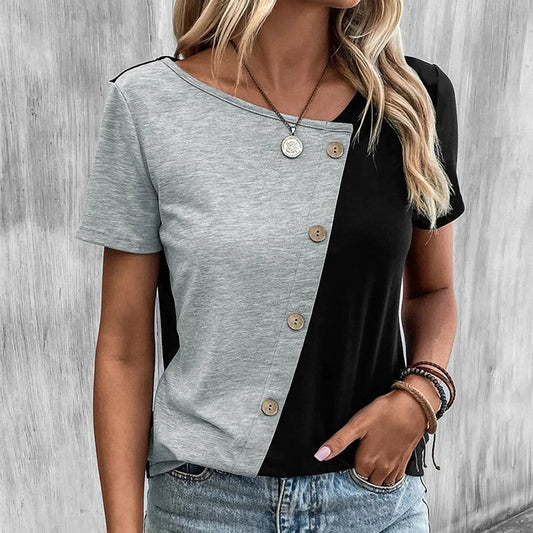 Classic Black White Button Up Asymmetrical T-Shirt