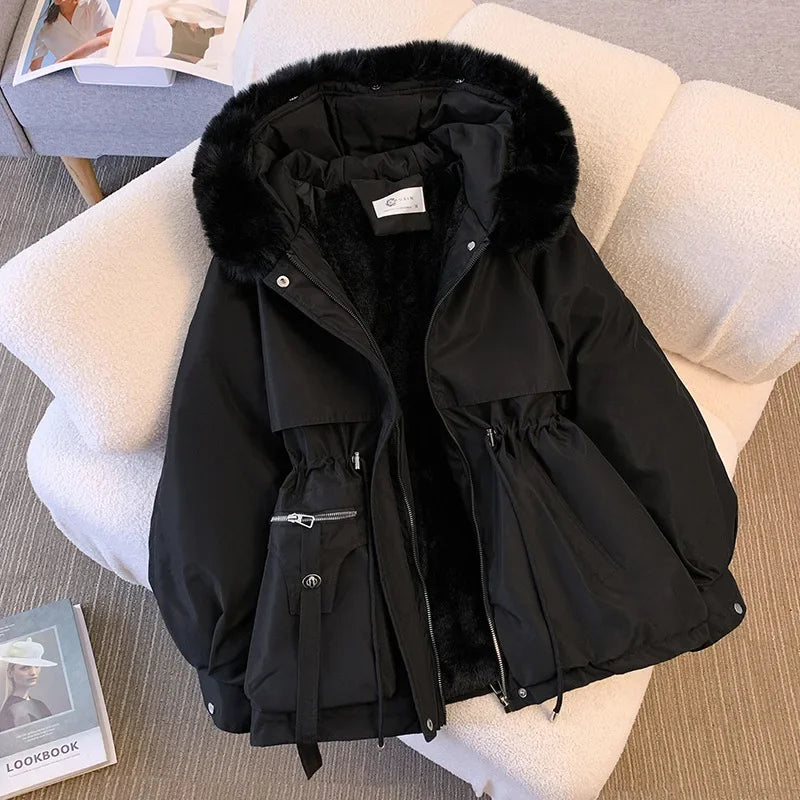Fleece Lined Fur Hood Down Puffer Jacket