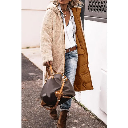 Reversible Sherpa Fleece Long Hooded Puffer Jacket