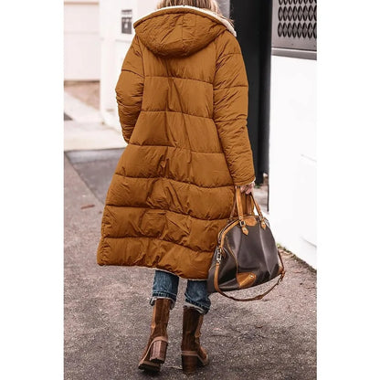 Reversible Sherpa Fleece Long Hooded Puffer Jacket