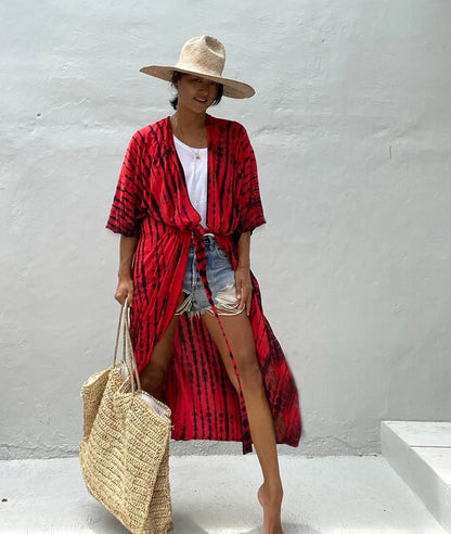 Summer Vintage Printed Belted Cover Ups
