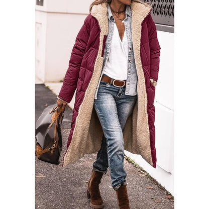 Reversible Sherpa Fleece Long Hooded Puffer Jacket