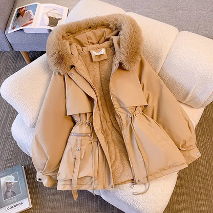 Fleece Lined Fur Hood Down Puffer Jacket