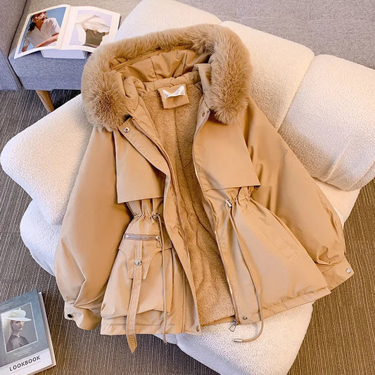 Fleece Lined Fur Hood Down Puffer Jacket