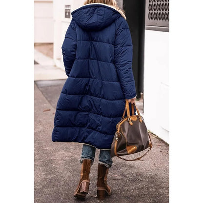 Reversible Sherpa Fleece Long Hooded Puffer Jacket