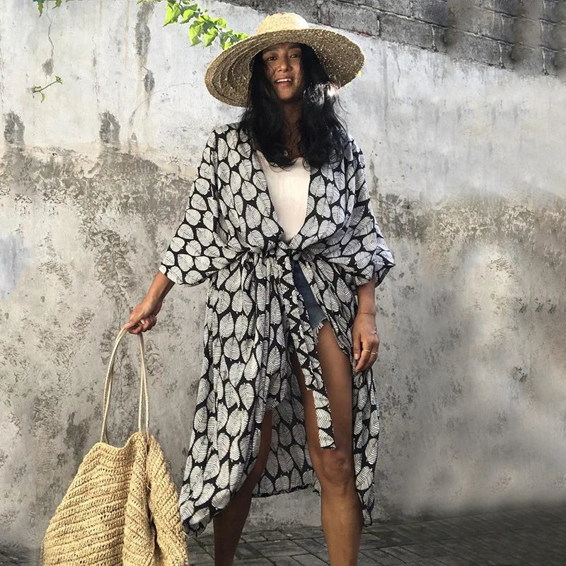 Summer Vintage Printed Belted Cover Ups