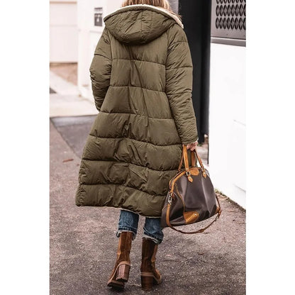 Reversible Sherpa Fleece Long Hooded Puffer Jacket