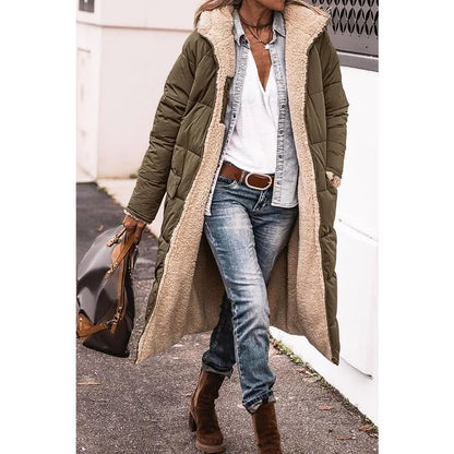 Reversible Sherpa Fleece Long Hooded Puffer Jacket