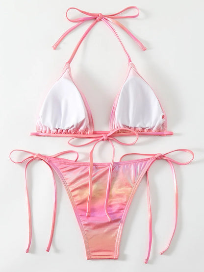 Leather Halter Strappy Gradient Bikini