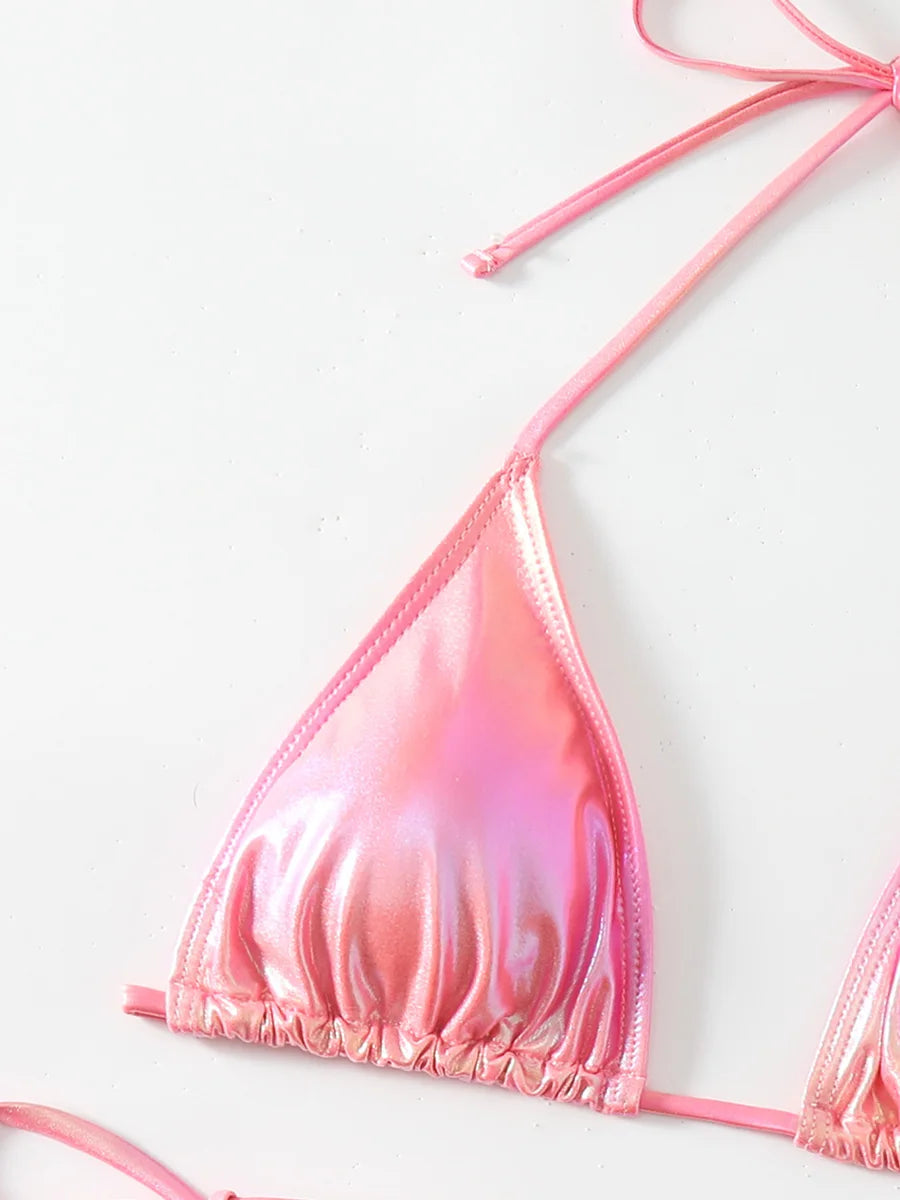 Leather Halter Strappy Gradient Bikini