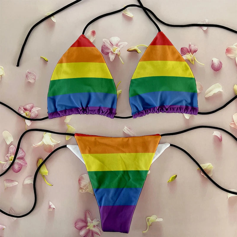 Sexy Women`s Rainbow Printed Bikini
