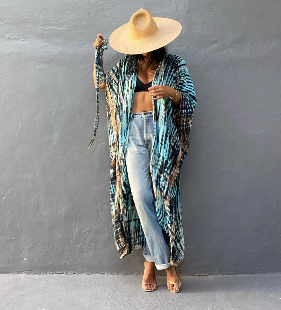 Summer Vintage Printed Belted Cover Ups