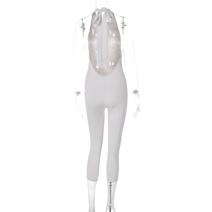 Sleeveless Halter Backless Lace Up Jumpsuit