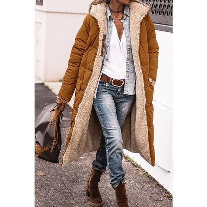 Reversible Sherpa Fleece Long Hooded Puffer Jacket
