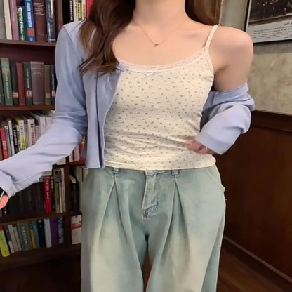 Elegant Lace Flower Print Camis Tank Tops