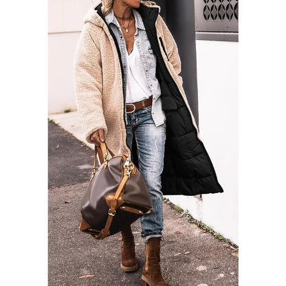 Reversible Sherpa Fleece Long Hooded Puffer Jacket
