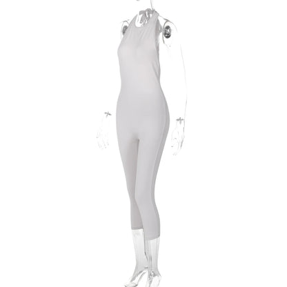 Sleeveless Halter Backless Lace Up Jumpsuit