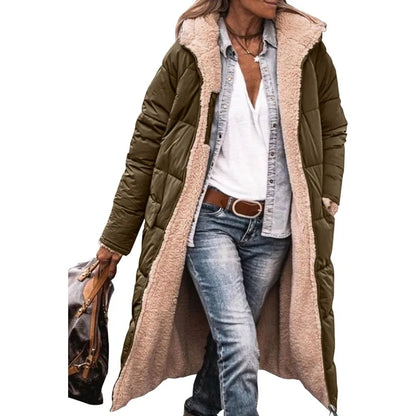 Reversible Sherpa Fleece Long Hooded Puffer Jacket