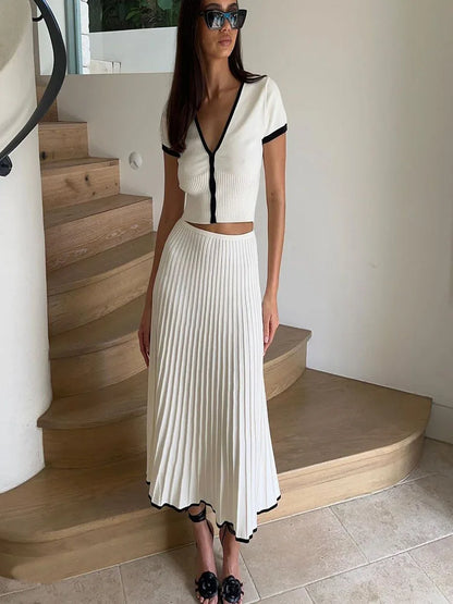Women White long V-neck Crop Top