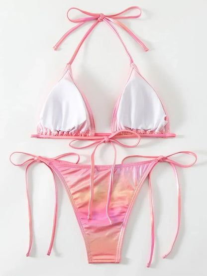 Leather Halter Strappy Gradient Bikini