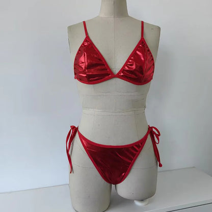 Women Sexy Halter Lace Up PU Leather Bikinis