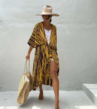 Summer Vintage Printed Belted Cover Ups
