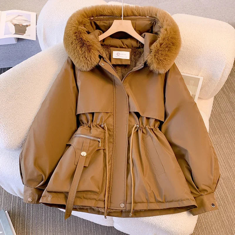 Fleece Lined Fur Hood Down Puffer Jacket