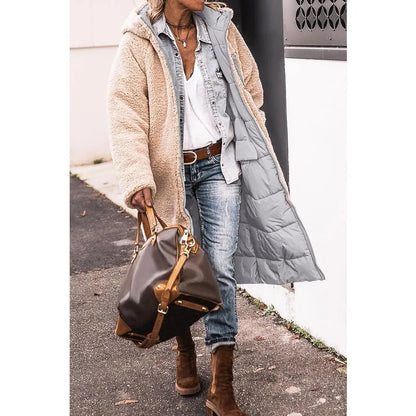 Reversible Sherpa Fleece Long Hooded Puffer Jacket