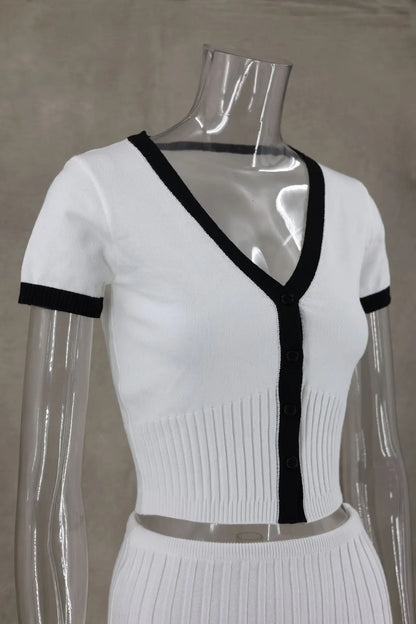 Women White long V-neck Crop Top