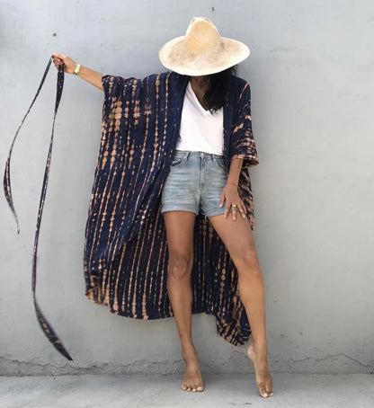 Summer Vintage Printed Belted Cover Ups