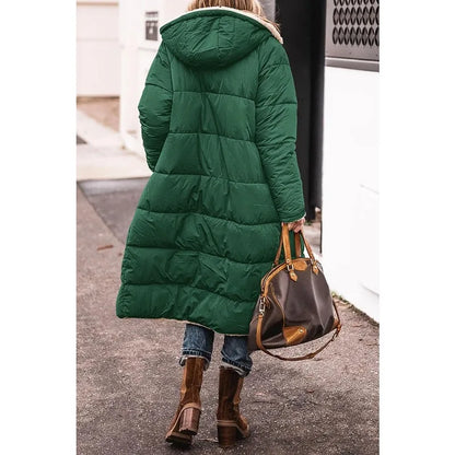 Reversible Sherpa Fleece Long Hooded Puffer Jacket