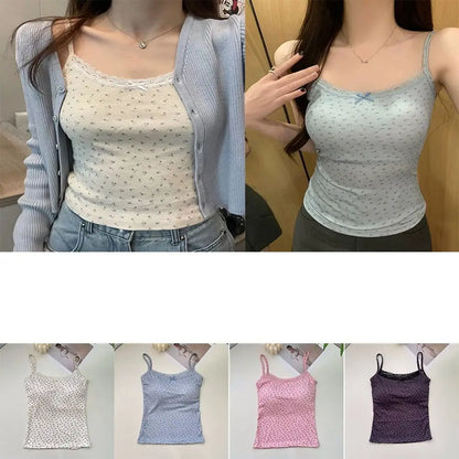 Elegant Lace Flower Print Camis Tank Tops