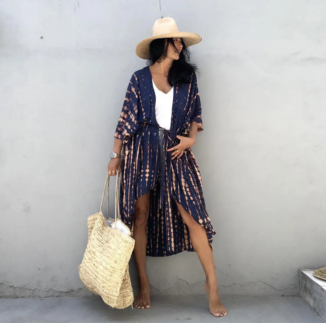 Summer Vintage Printed Belted Cover Ups