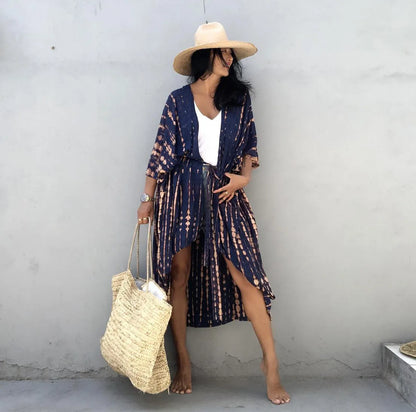 Summer Vintage Printed Belted Cover Ups