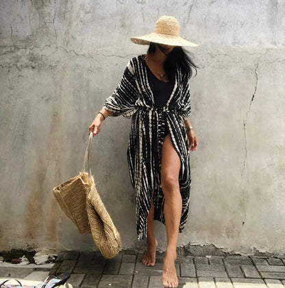 Summer Vintage Printed Belted Cover Ups