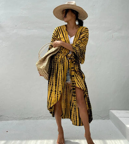 Summer Vintage Printed Belted Cover Ups