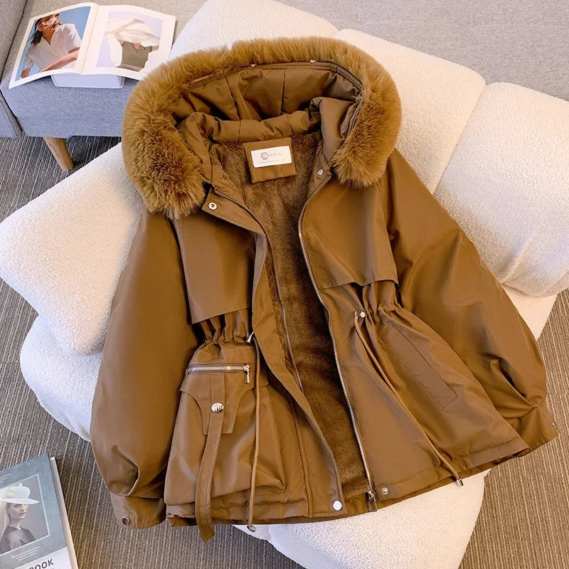 Fleece Lined Fur Hood Down Puffer Jacket