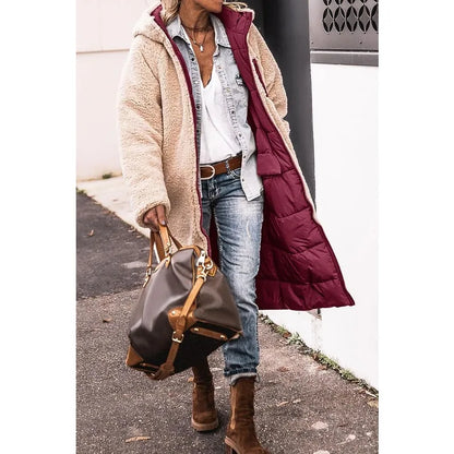 Reversible Sherpa Fleece Long Hooded Puffer Jacket
