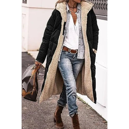 Reversible Sherpa Fleece Long Hooded Puffer Jacket