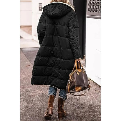 Reversible Sherpa Fleece Long Hooded Puffer Jacket