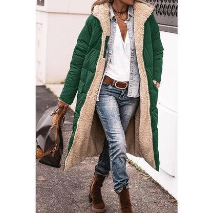 Reversible Sherpa Fleece Long Hooded Puffer Jacket