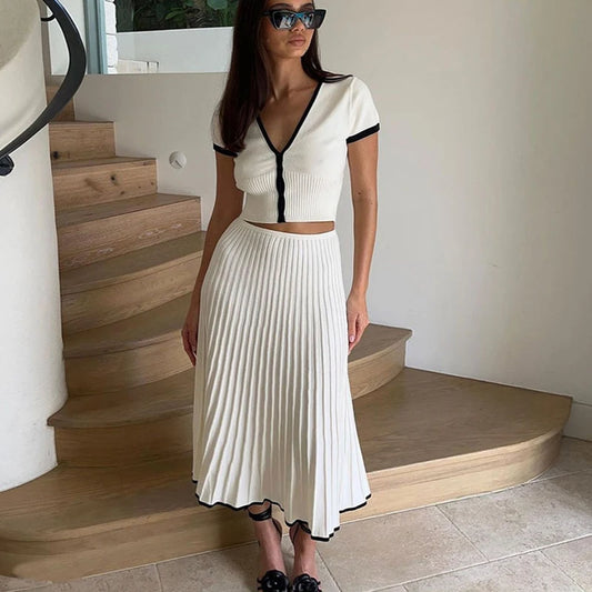 Women White long V-neck Crop Top