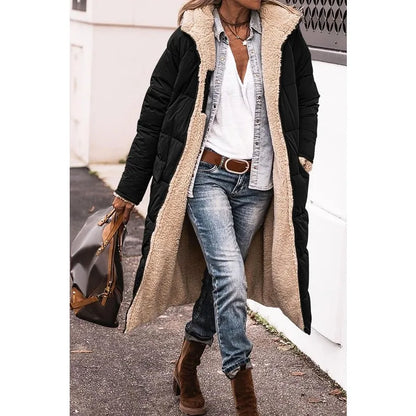 Reversible Sherpa Fleece Long Hooded Puffer Jacket