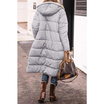 Reversible Sherpa Fleece Long Hooded Puffer Jacket