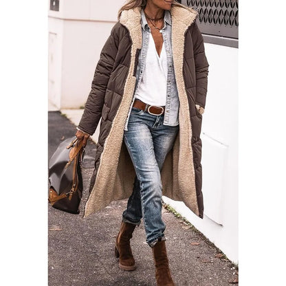 Reversible Sherpa Fleece Long Hooded Puffer Jacket