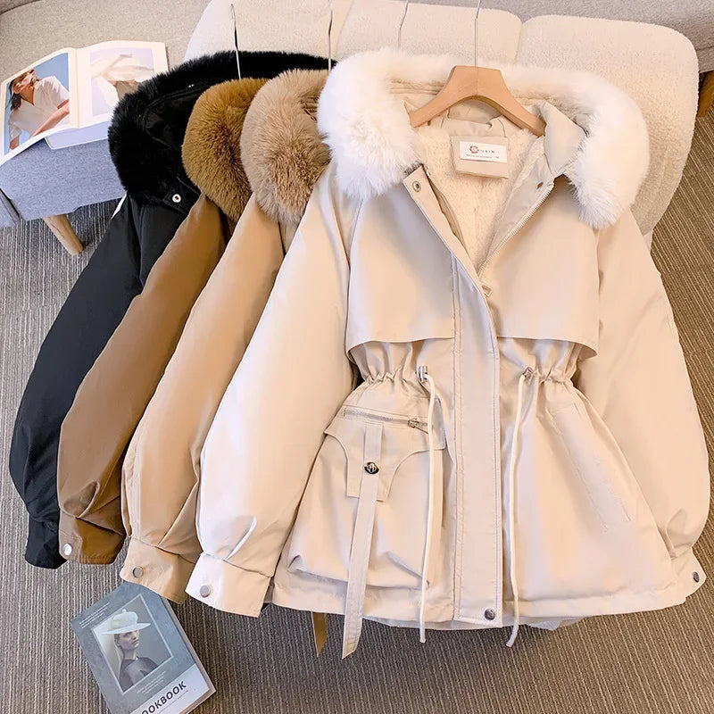 Fleece Lined Fur Hood Down Puffer Jacket